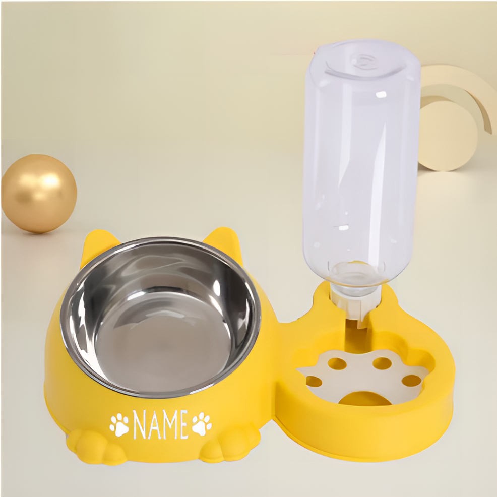 Gamelles inclinées 2 en 1 pour chat avec distributeur d'eau.