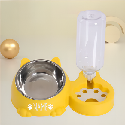 Gamelles inclinées 2 en 1 pour chat avec distributeur d'eau.