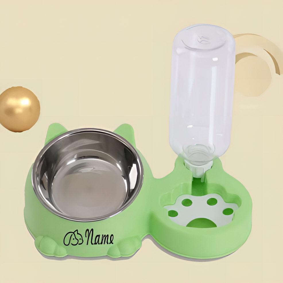 Gamelles inclinées 2 en 1 pour chat avec distributeur d'eau.