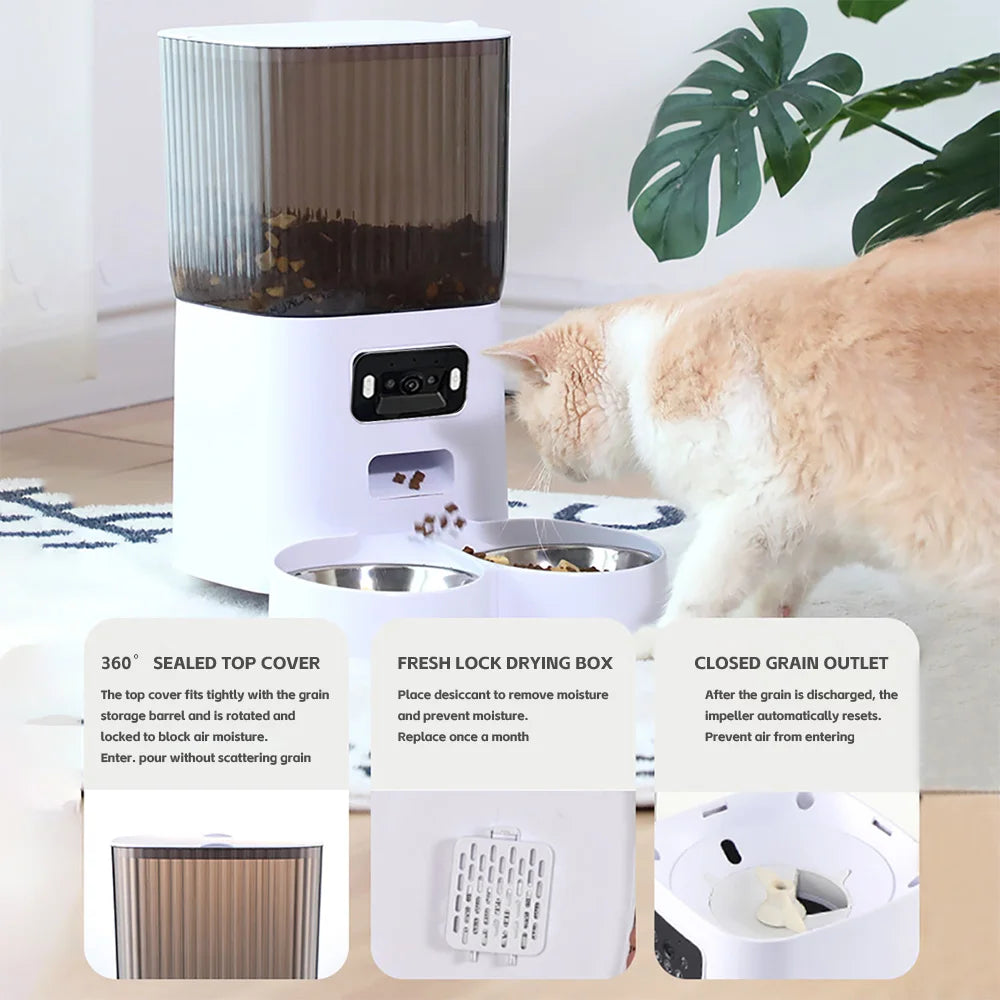 5L Double Bowls Smart Automatic Cat Feeder With Camera Cat Dry Food