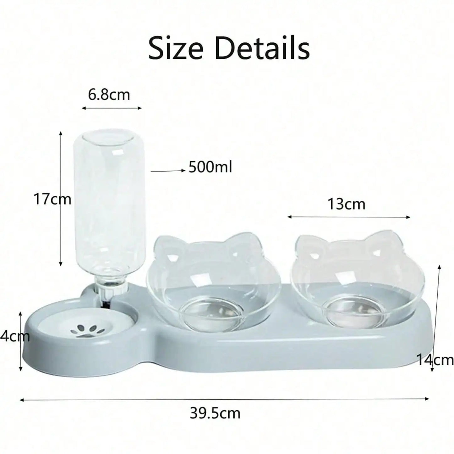 1pc Triple Cat Bowls for Food and Water, Automatic Water Bottle 3 in 1 Pet Bowls 2 Food Bowls and Water Feeder Set Wet Dry