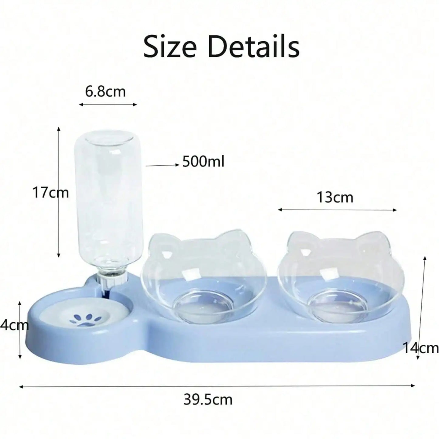 1pc Triple Cat Bowls for Food and Water, Automatic Water Bottle 3 in 1 Pet Bowls 2 Food Bowls and Water Feeder Set Wet Dry