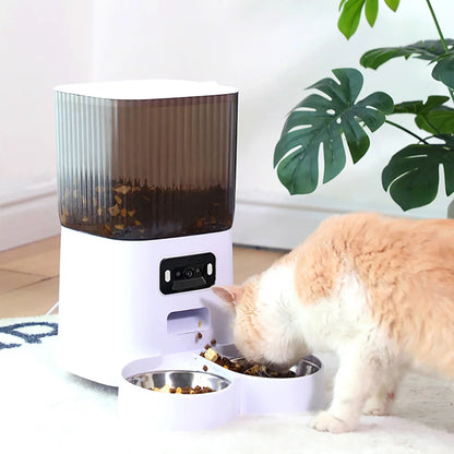 5L Double Bowls Smart Automatic Cat Feeder With Camera Cat Dry Food