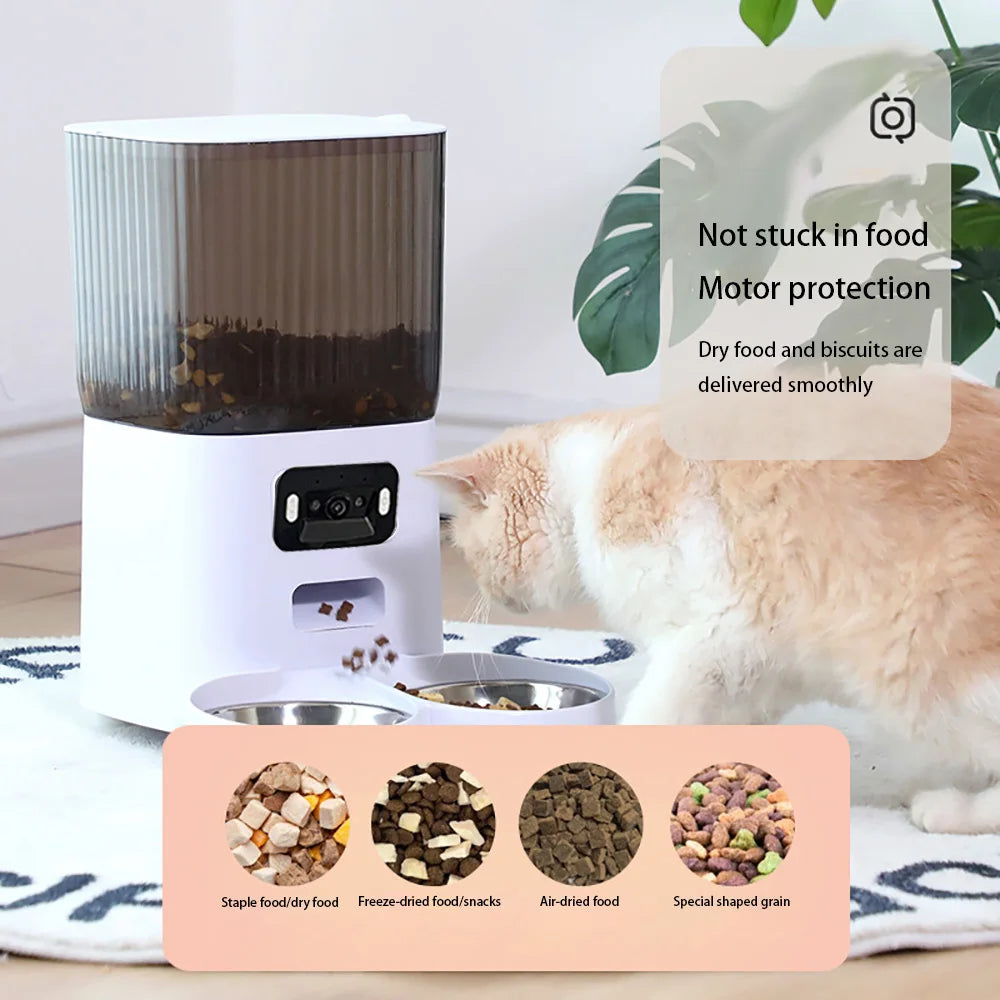 5L Double Bowls Smart Automatic Cat Feeder With Camera Cat Dry Food