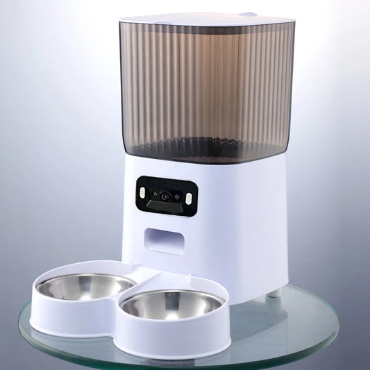 5L Double Bowls Smart Automatic Cat Feeder With Camera Cat Dry Food